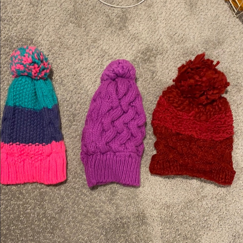 3 pompom hats